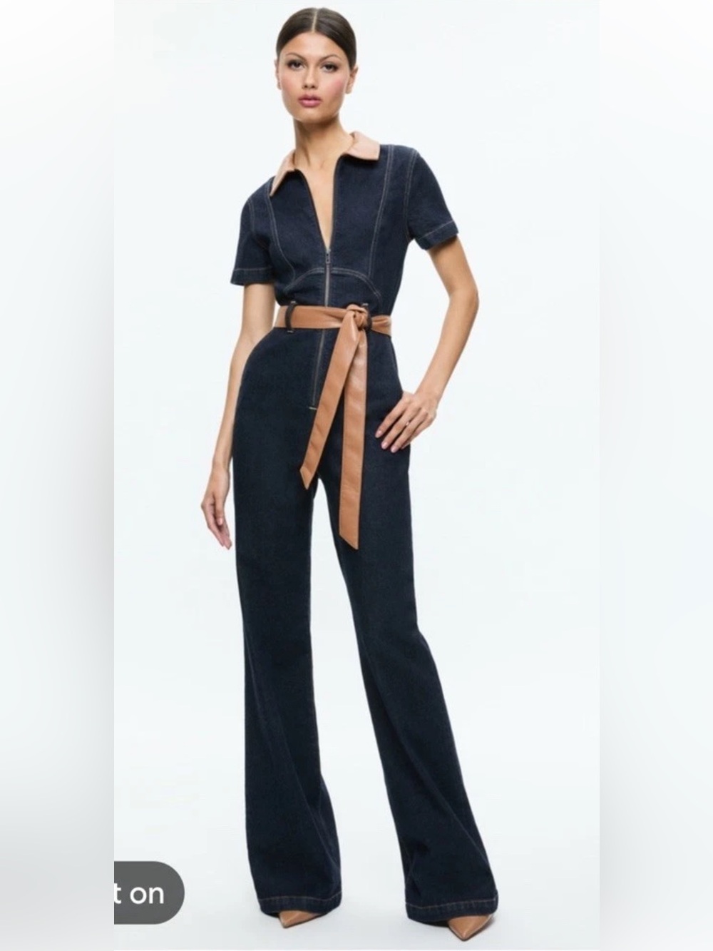 Alice + Olivia Gorgeous Wide Leg jumpsuit in dark rinse(26)